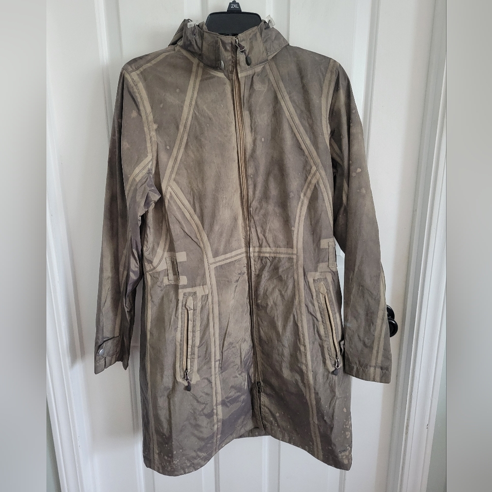 Eddie Bauer Women’s M Brown Hooded Long Rain Jacket Utility Coat Full Zip